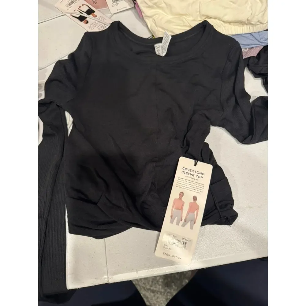 NWT Alo Yoga Black Cover Long Sleeve Top Active Sports Workout Gym Size XS